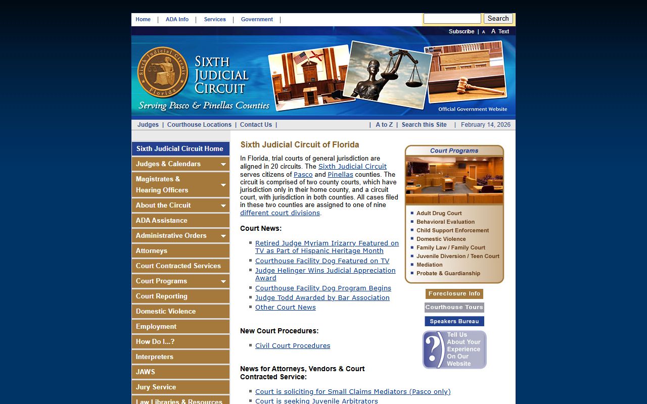 Sixth Judicial Circuit serving Pinellas County and Largo criminal court records