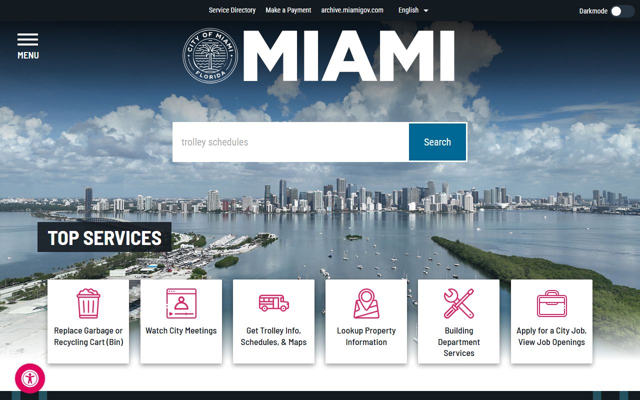 Miami city website providing information about accessing criminal court records in Miami-Dade County