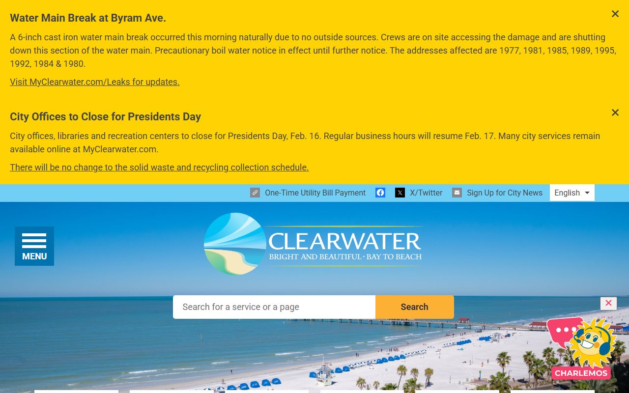 Clearwater city website providing access to Pinellas County criminal court records