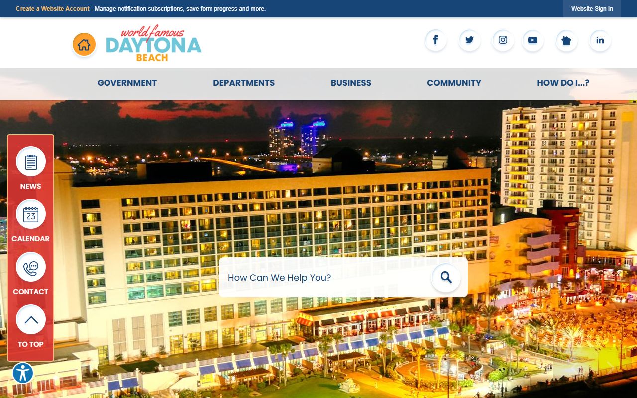 Daytona Beach city website providing information about Volusia County criminal court records