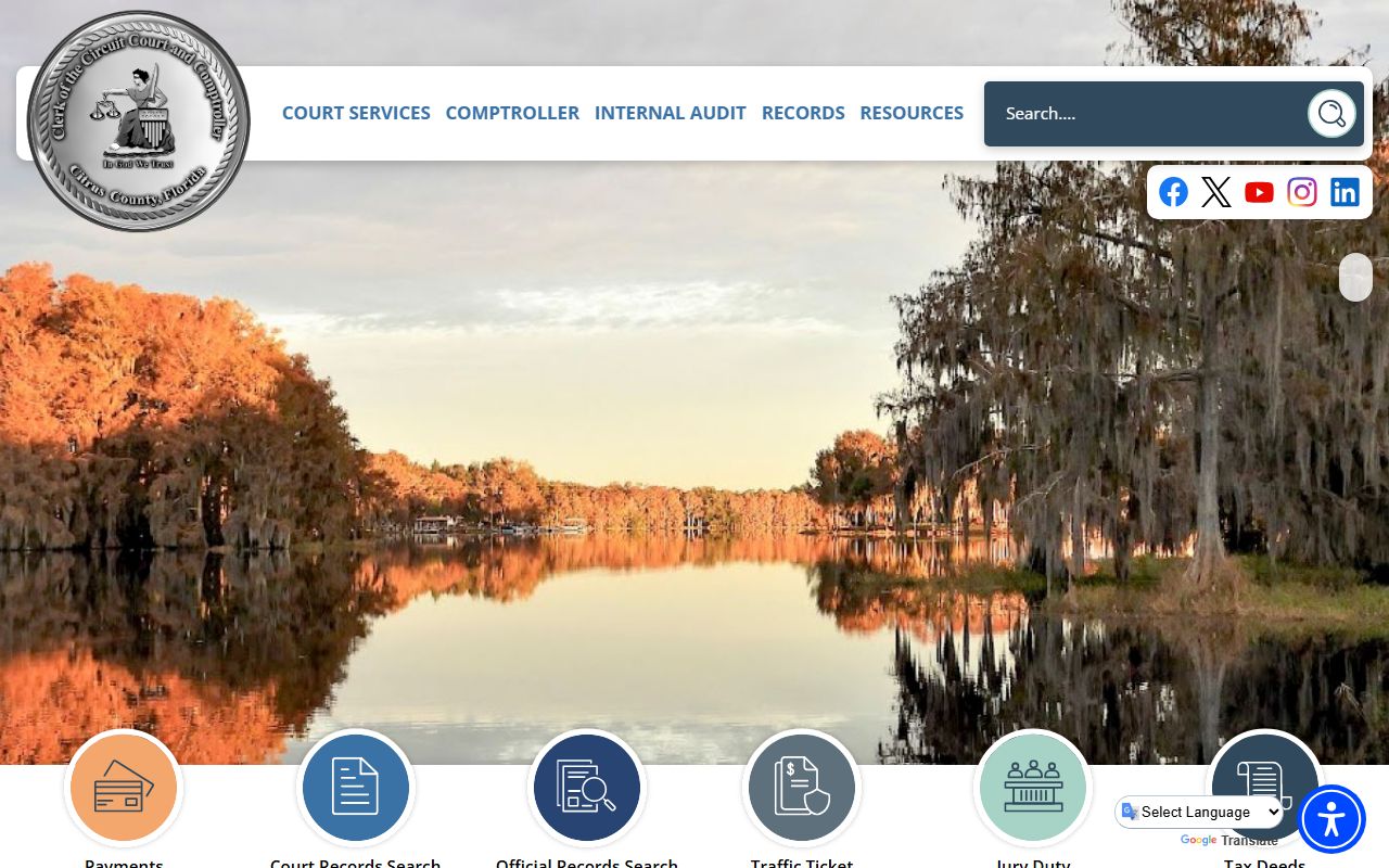 Citrus County Clerk of Court homepage showing access to criminal court records