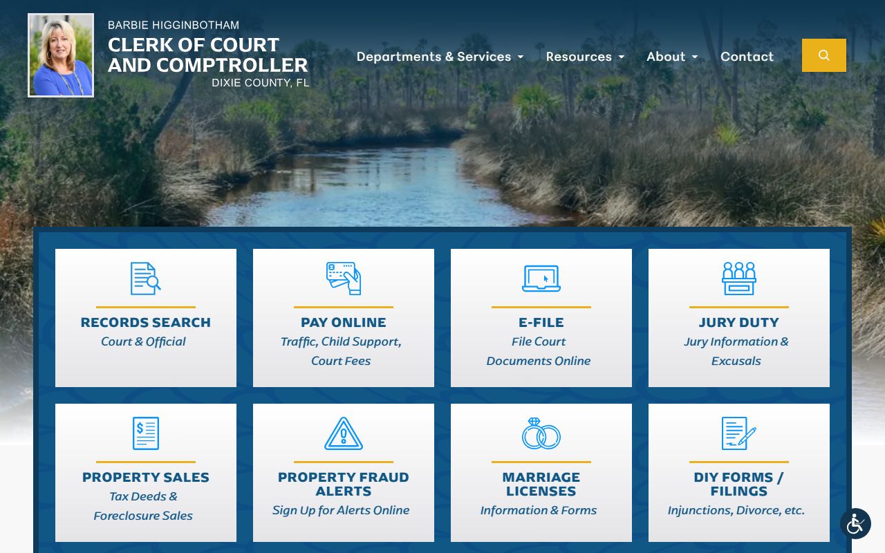 Dixie County Clerk of Court website providing criminal court records access