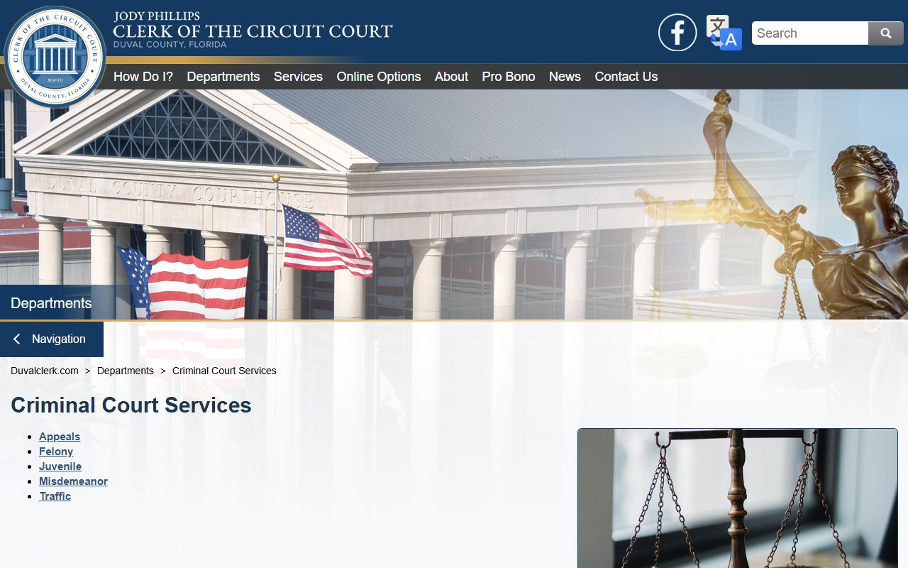 Duval County Criminal Court Services page providing records information