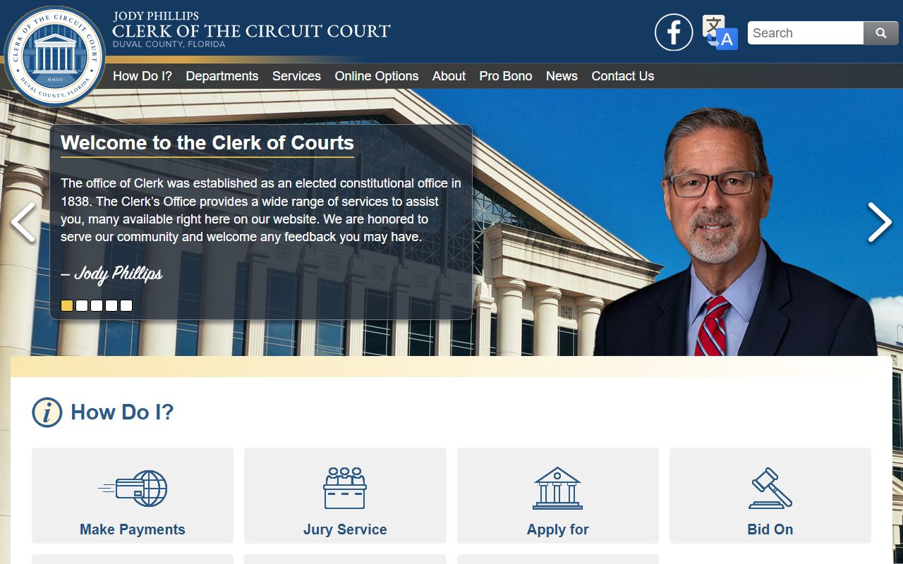Duval County Clerk of Courts website for Jacksonville criminal court records access