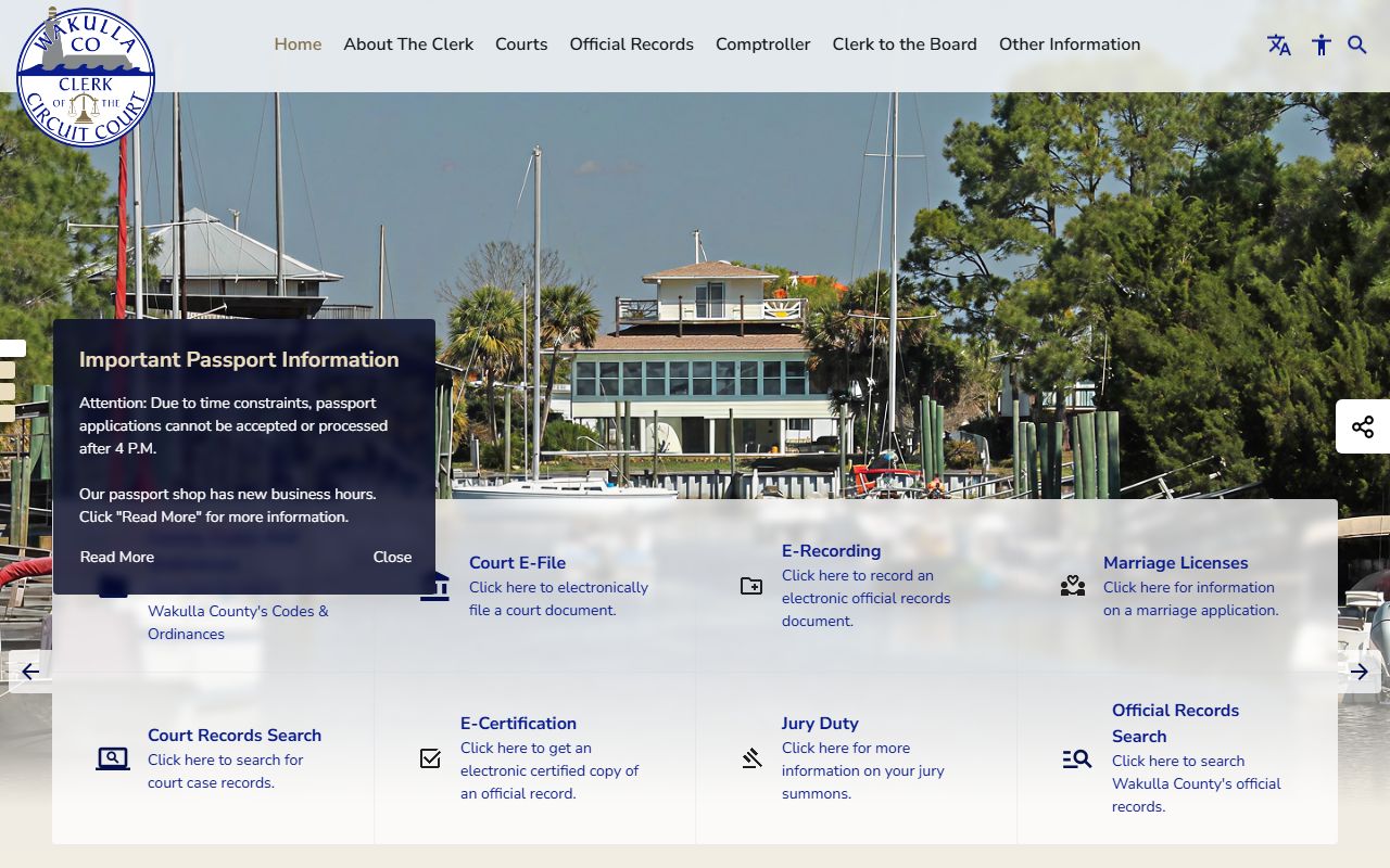 Wakulla County Clerk of Courts website for criminal court records access